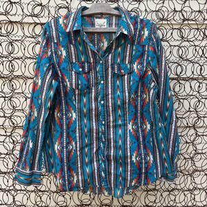 Cotton Rye Outfitters Teal Aztec Southwestern Pearl Snap Shirt Lightweight LARGE